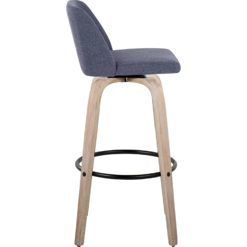 Toriano Bar Stool in White Washed Wood & Blue Fabric w/ Black Footrest (Set of 2)